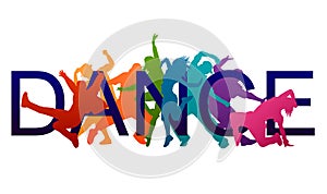 Detailed vector illustration silhouettes of expressive dance colorful group of people dancing. hip-hop, house dance. Da photo